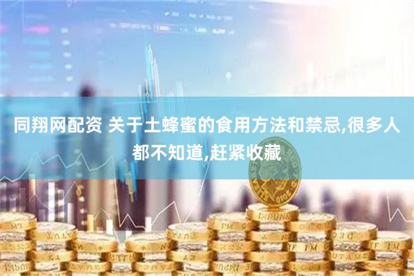 同翔网配资 关于土蜂蜜的食用方法和禁忌,很多人都不知道,赶紧收藏
